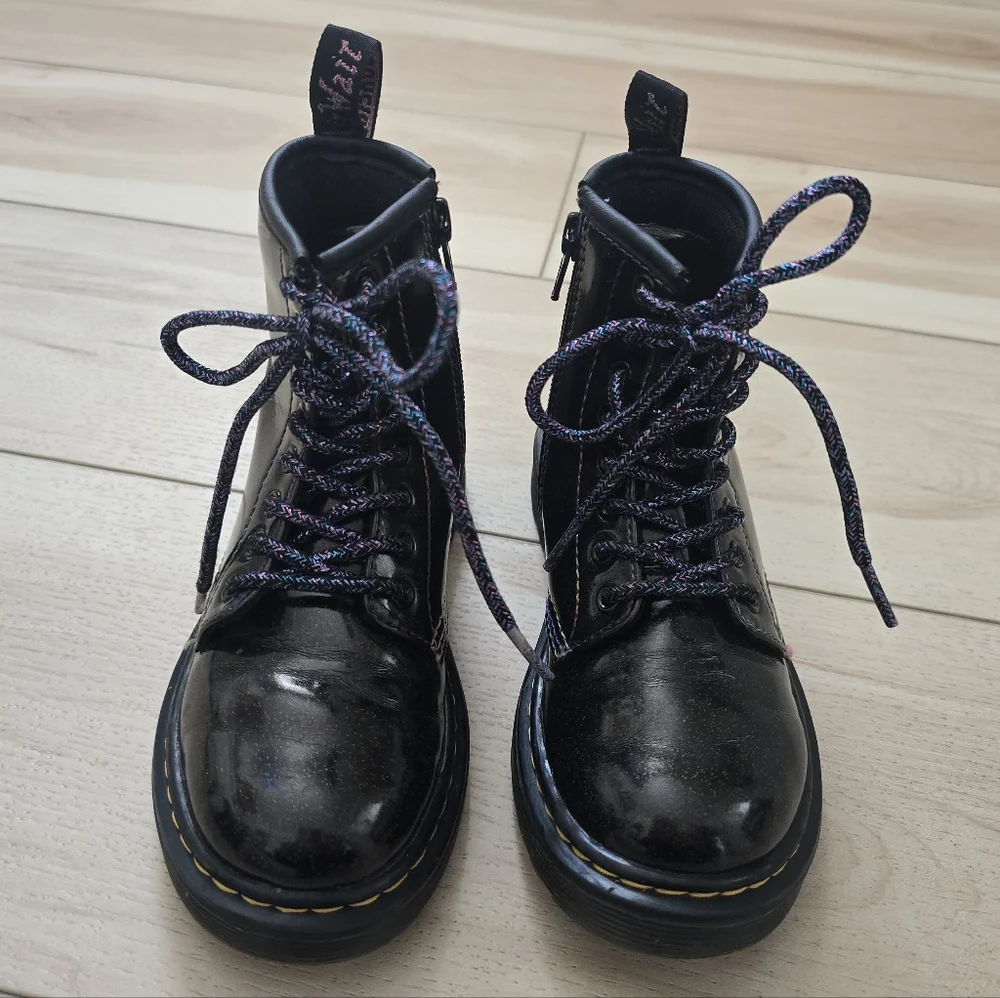 Dr. Martens Junior 1460 Sparkle Rays Lace Up Boots in Black